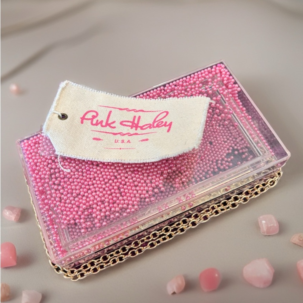 Pink Haley Pink Beaded Acrylic Clutch
